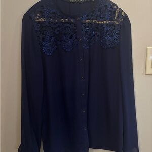Lace Yoke Button-Down Blouse